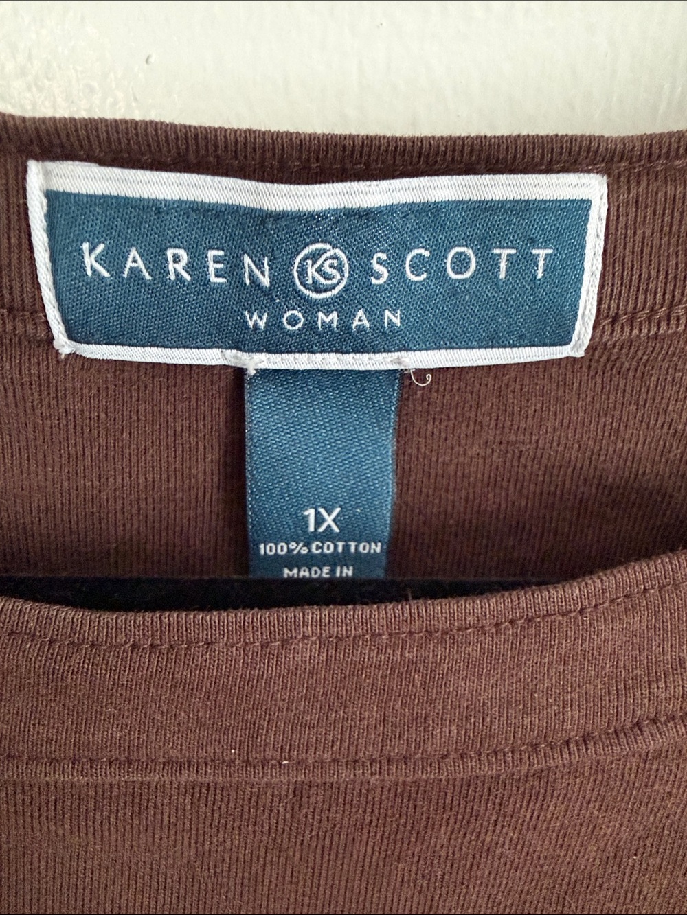 Karen Scott Chocolate Brown Long Sleeve Boatneck Top - Picture 2 of 5